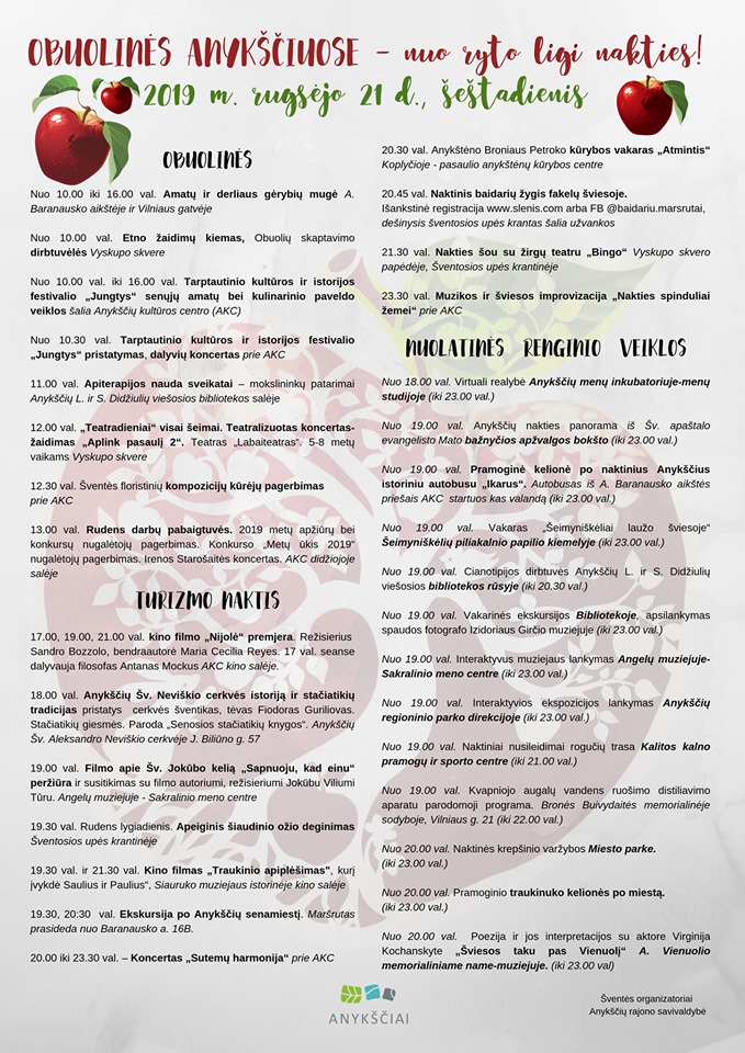 obuolynės turizmo naktis anyksciai programa 2019
